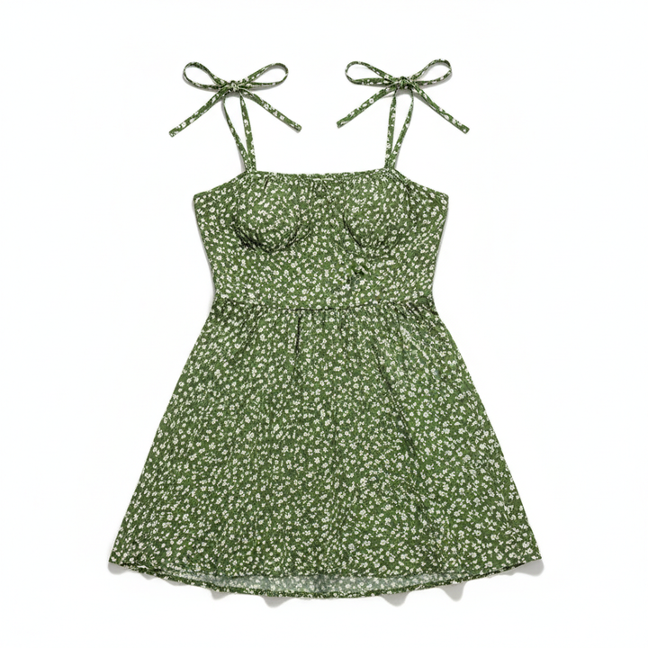 Boho Floral Tie-Shoulder Mini Dress – Summer A-Line Style