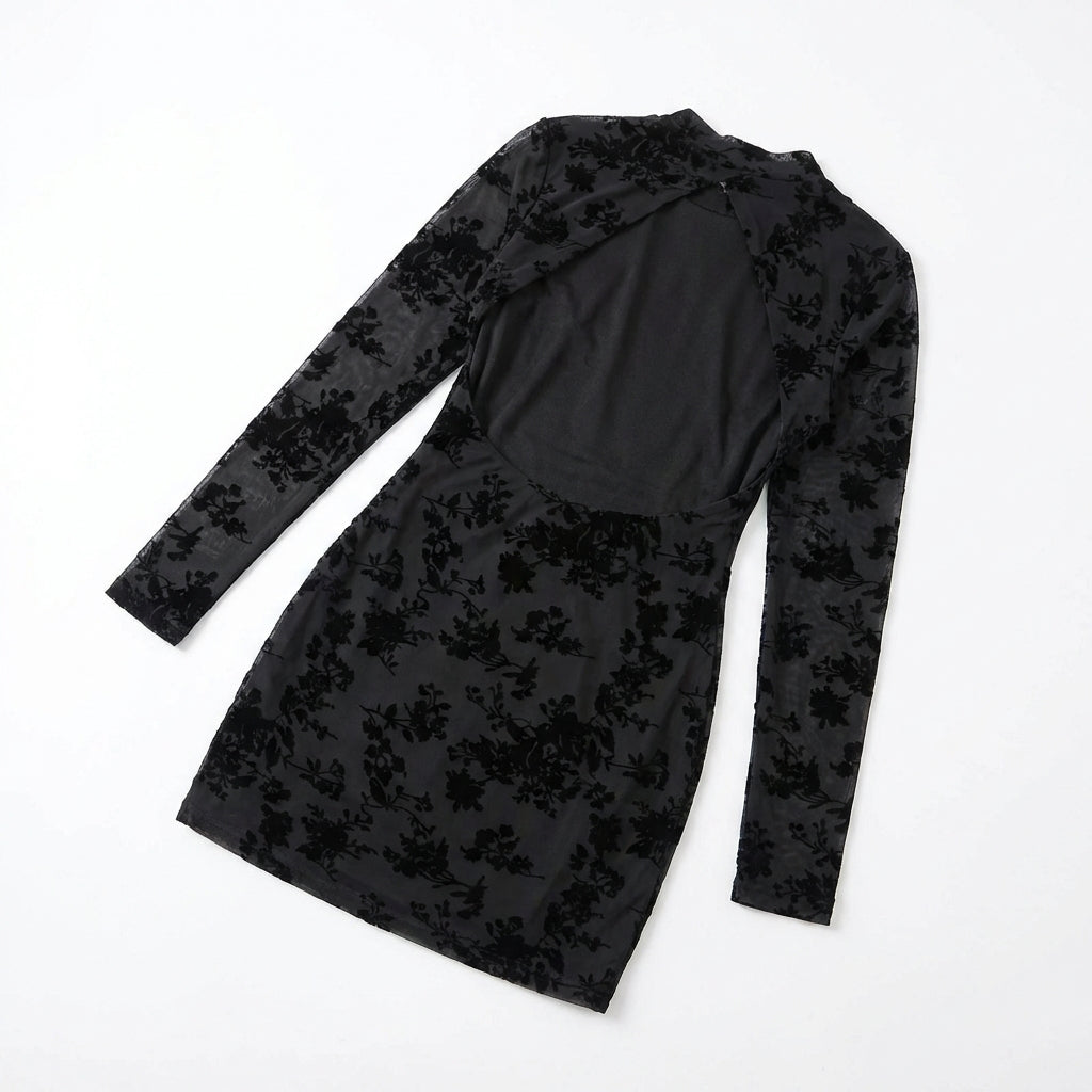 Hollow-out Flocking Sheath Slim Dress For Women