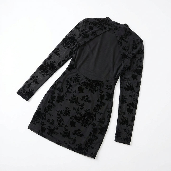 Hollow-out Flocking Sheath Slim Dress For Women