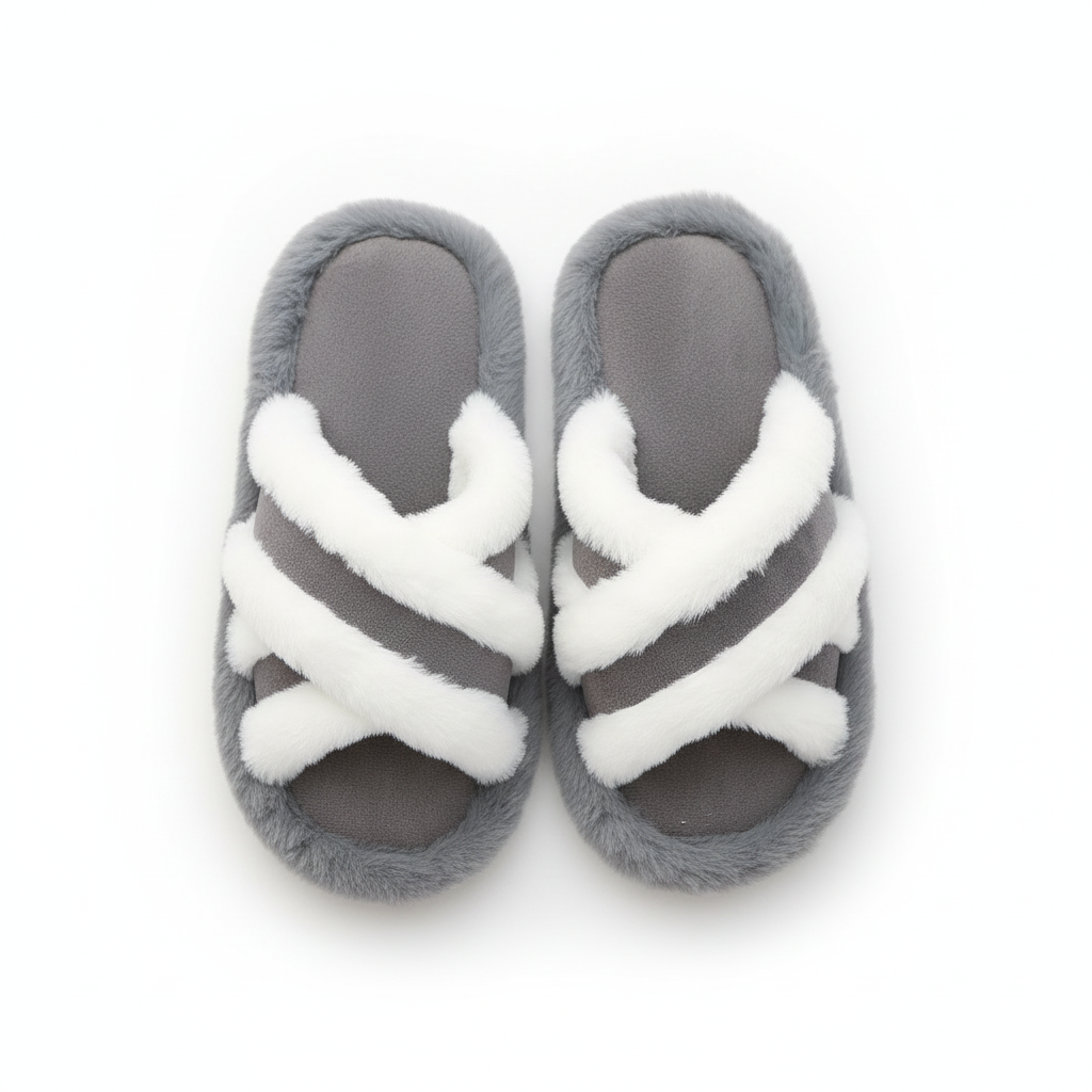 Fluffy Slippers Cross Strap Stitching Warm Casual Platform Slippers