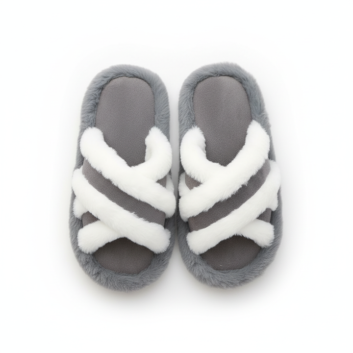 Fluffy Slippers Cross Strap Stitching Warm Casual Platform Slippers