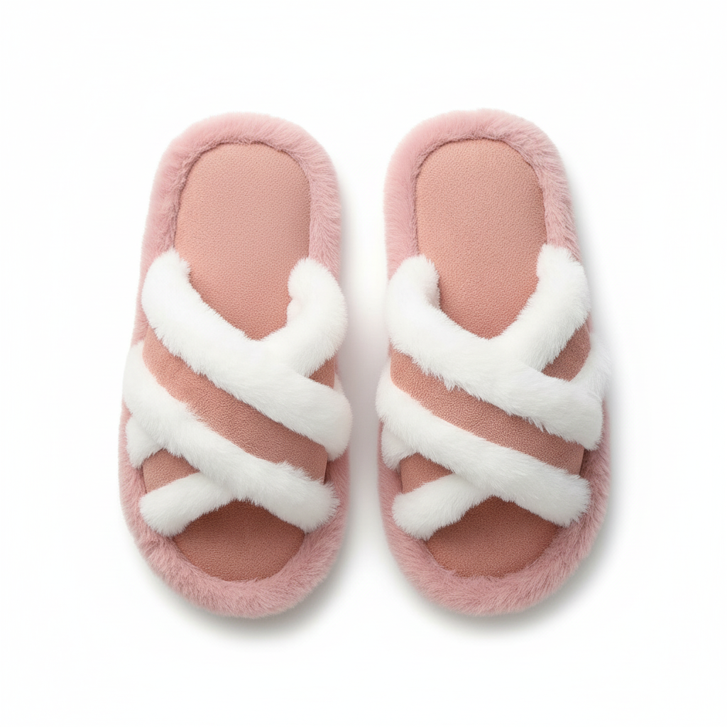 Fluffy Slippers Cross Strap Stitching Warm Casual Platform Slippers