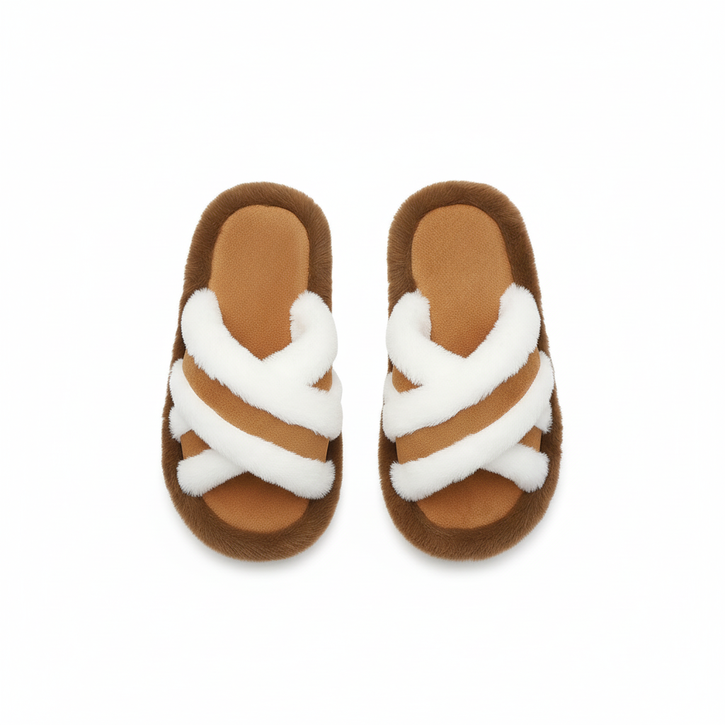 Fluffy Slippers Cross Strap Stitching Warm Casual Platform Slippers
