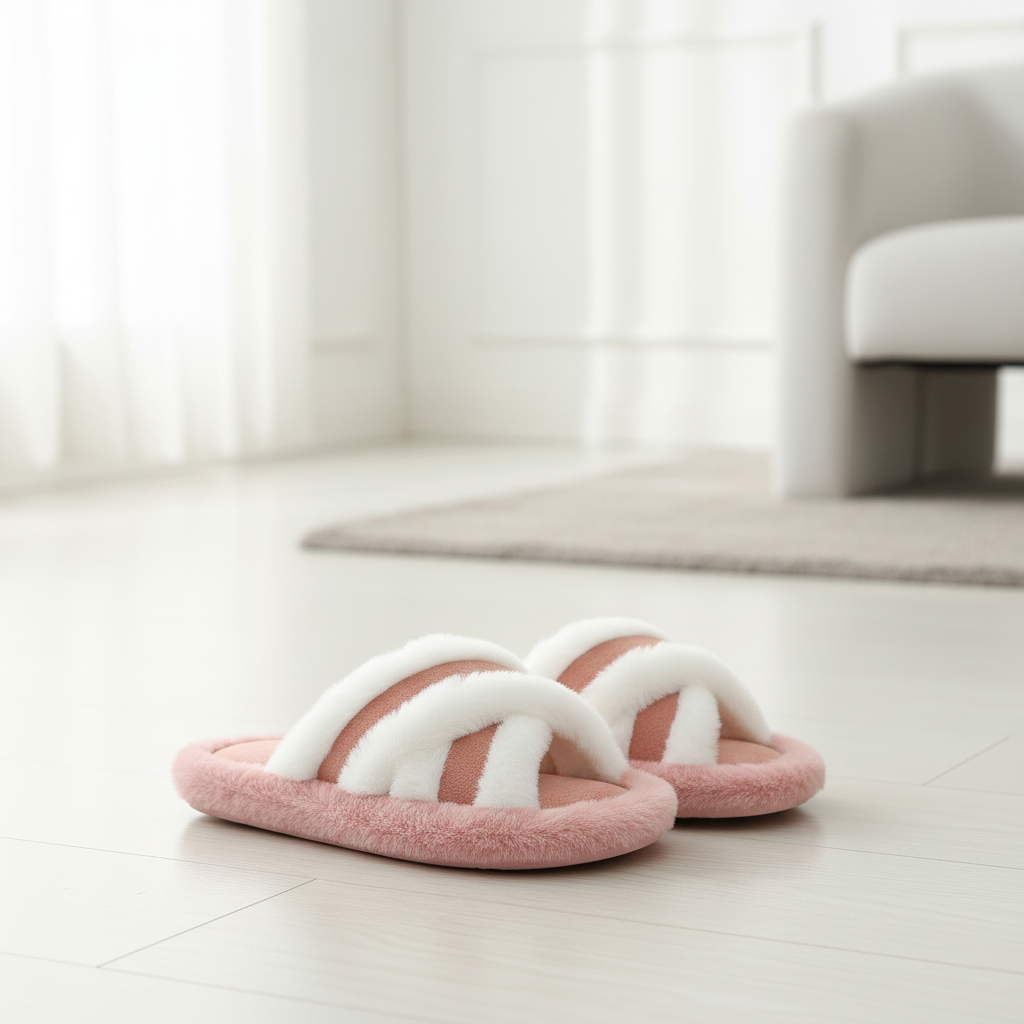 Fluffy Slippers Cross Strap Stitching Warm Casual Platform Slippers