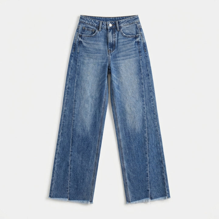 Women's High-Waisted Straight Leg Jeans – Slim Fit Denim with Pockets