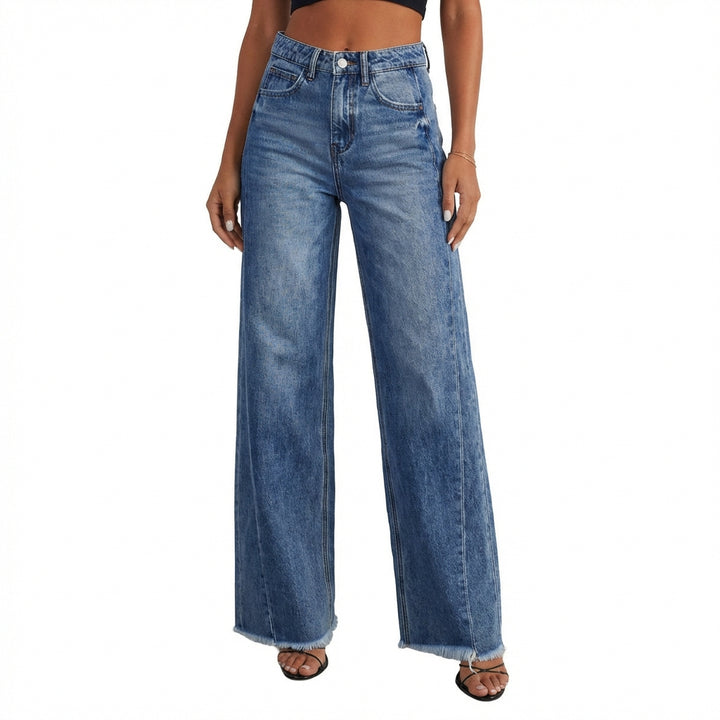 Women's High-Waisted Straight Leg Jeans – Slim Fit Denim with Pockets