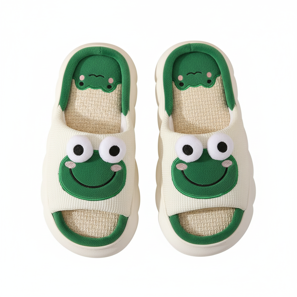 Cute Cartoon Cow Frog Slippers Linen Non-slip Shoes Indoor Garden Home Slippers