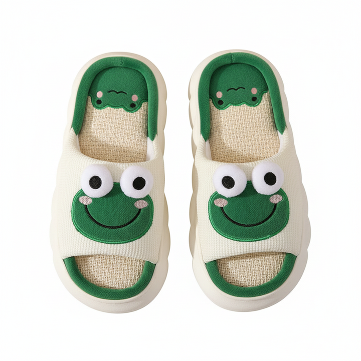 Cute Cartoon Cow Frog Slippers Linen Non-slip Shoes Indoor Garden Home Slippers