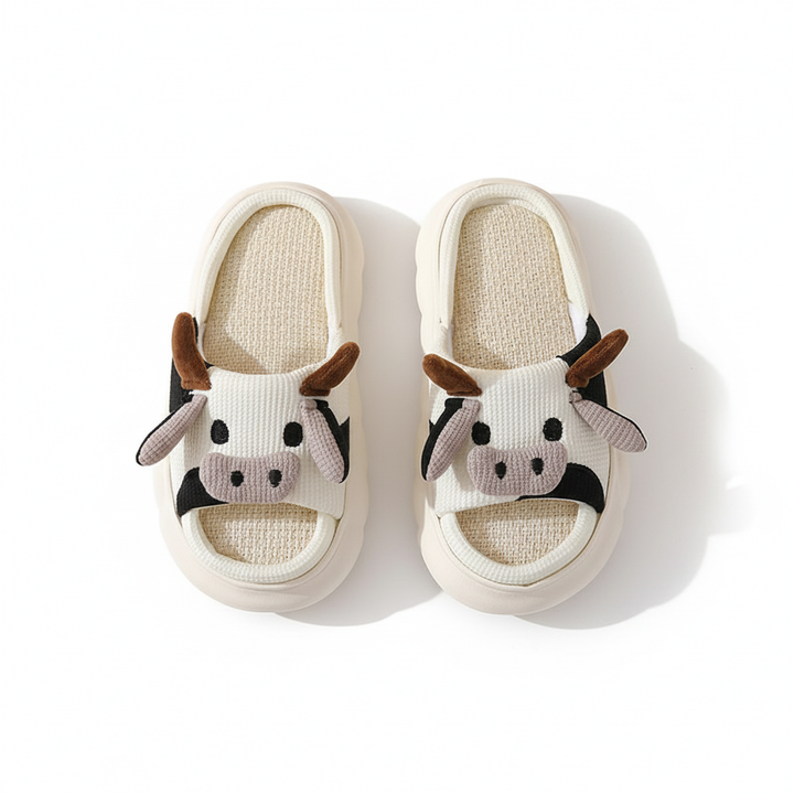 Cute Cartoon Cow Frog Slippers Linen Non-slip Shoes Indoor Garden Home Slippers