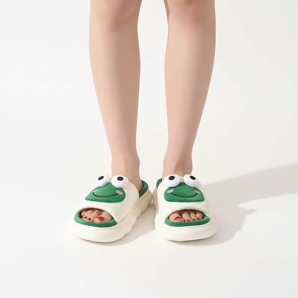 Cute Cartoon Cow Frog Slippers Linen Non-slip Shoes Indoor Garden Home Slippers