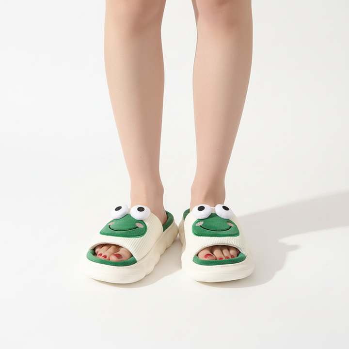 Cute Cartoon Cow Frog Slippers Linen Non-slip Shoes Indoor Garden Home Slippers