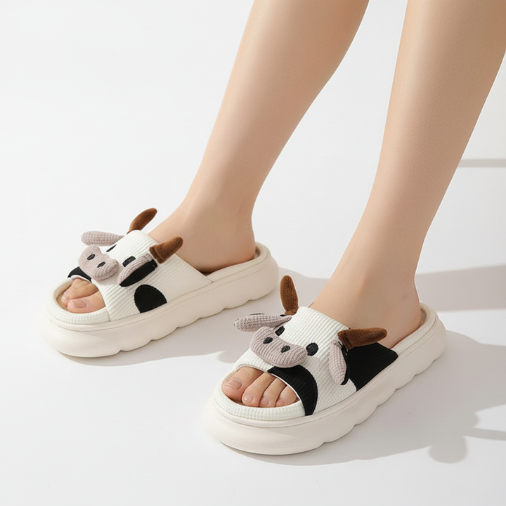 Cute Cartoon Cow Frog Slippers Linen Non-slip Shoes Indoor Garden Home Slippers