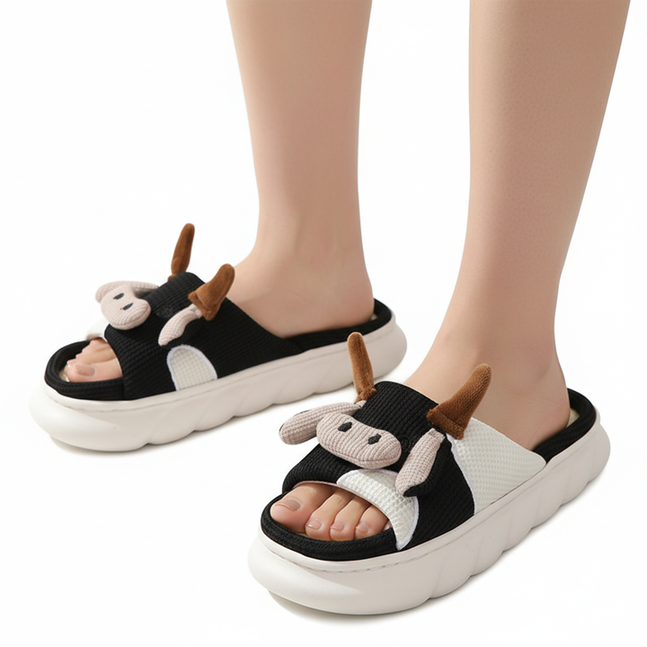 Cute Cartoon Cow Frog Slippers Linen Non-slip Shoes Indoor Garden Home Slippers
