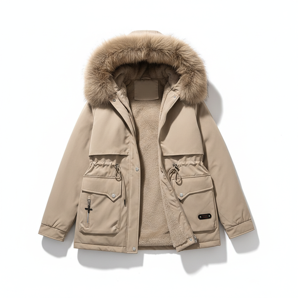 Fur Collar Fashionable All-matching Jacket Hooded Warm Cotton-padded Coat