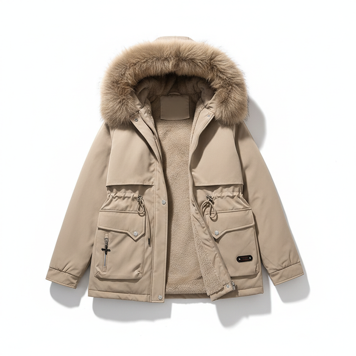 Fur Collar Fashionable All-matching Jacket Hooded Warm Cotton-padded Coat