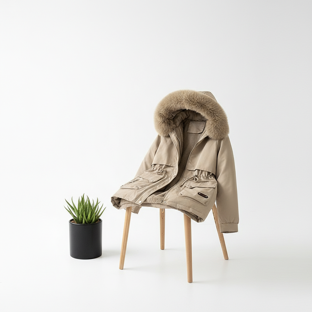 Fur Collar Fashionable All-matching Jacket Hooded Warm Cotton-padded Coat