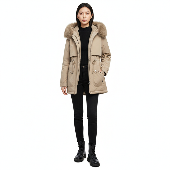 Fur Collar Fashionable All-matching Jacket Hooded Warm Cotton-padded Coat