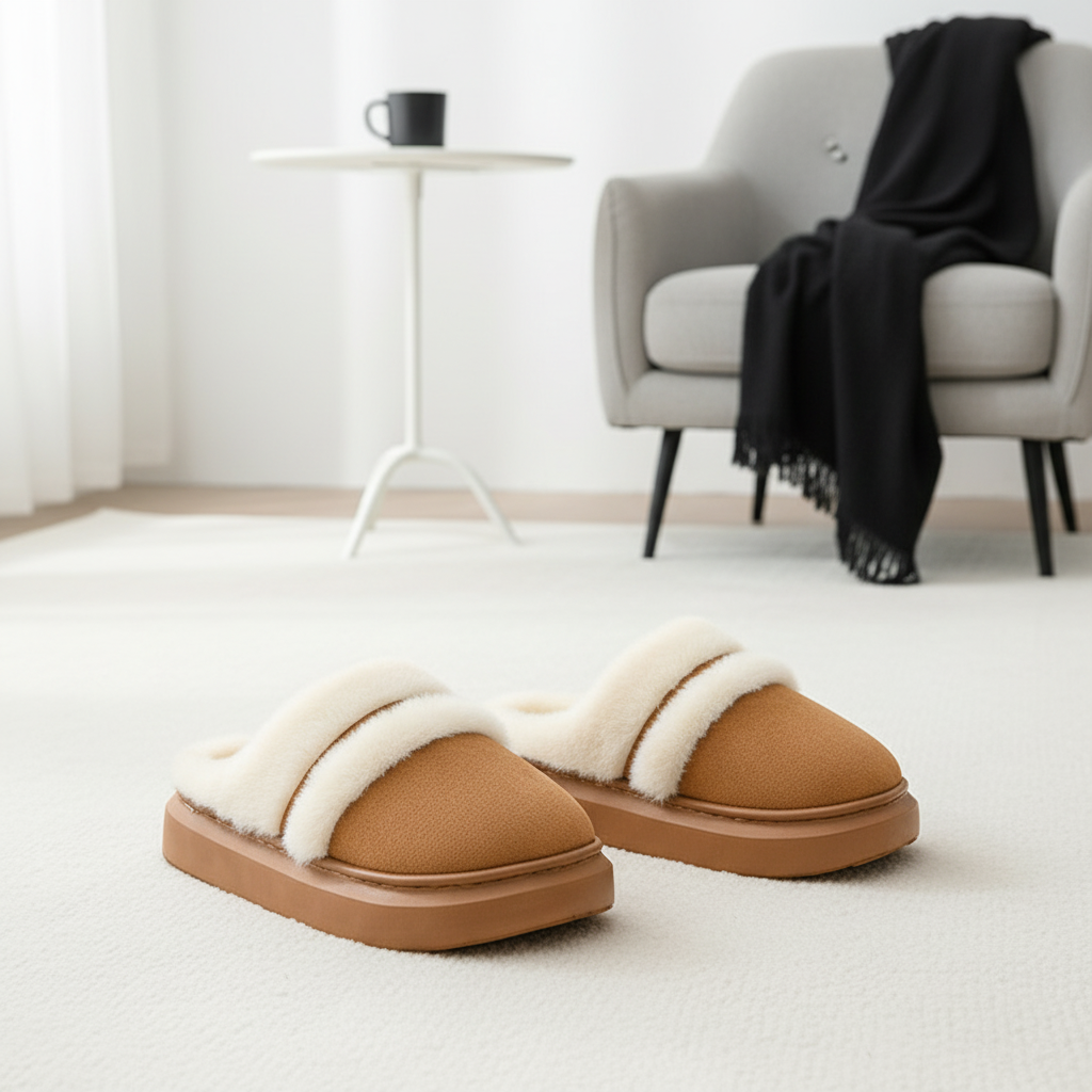 Fashion Warm Cotton Slippers For Women Leisure Thick Bottom Non-slip Plus-velvet House Shoes Winter Bedroom Floor Suede Slipper