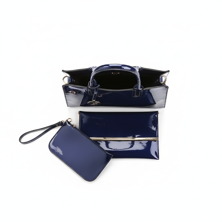 Women’s 3-Piece Patent Leather Handbag Set – Tote Bag, Shoulder Bag & Wristlet