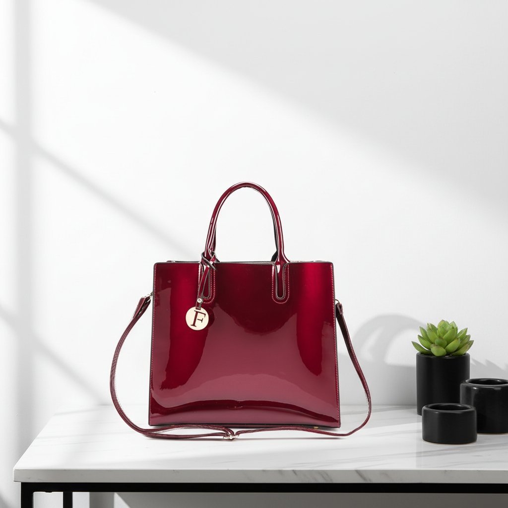 Women’s 3-Piece Patent Leather Handbag Set – Tote Bag, Shoulder Bag & Wristlet