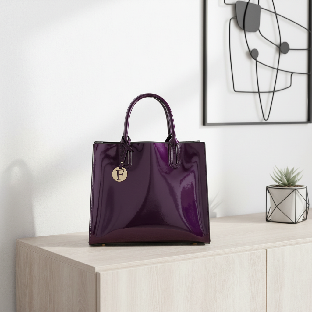 Women’s 3-Piece Patent Leather Handbag Set – Tote Bag, Shoulder Bag & Wristlet