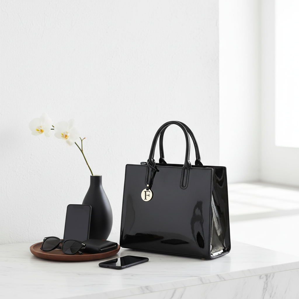Women’s 3-Piece Patent Leather Handbag Set – Tote Bag, Shoulder Bag & Wristlet