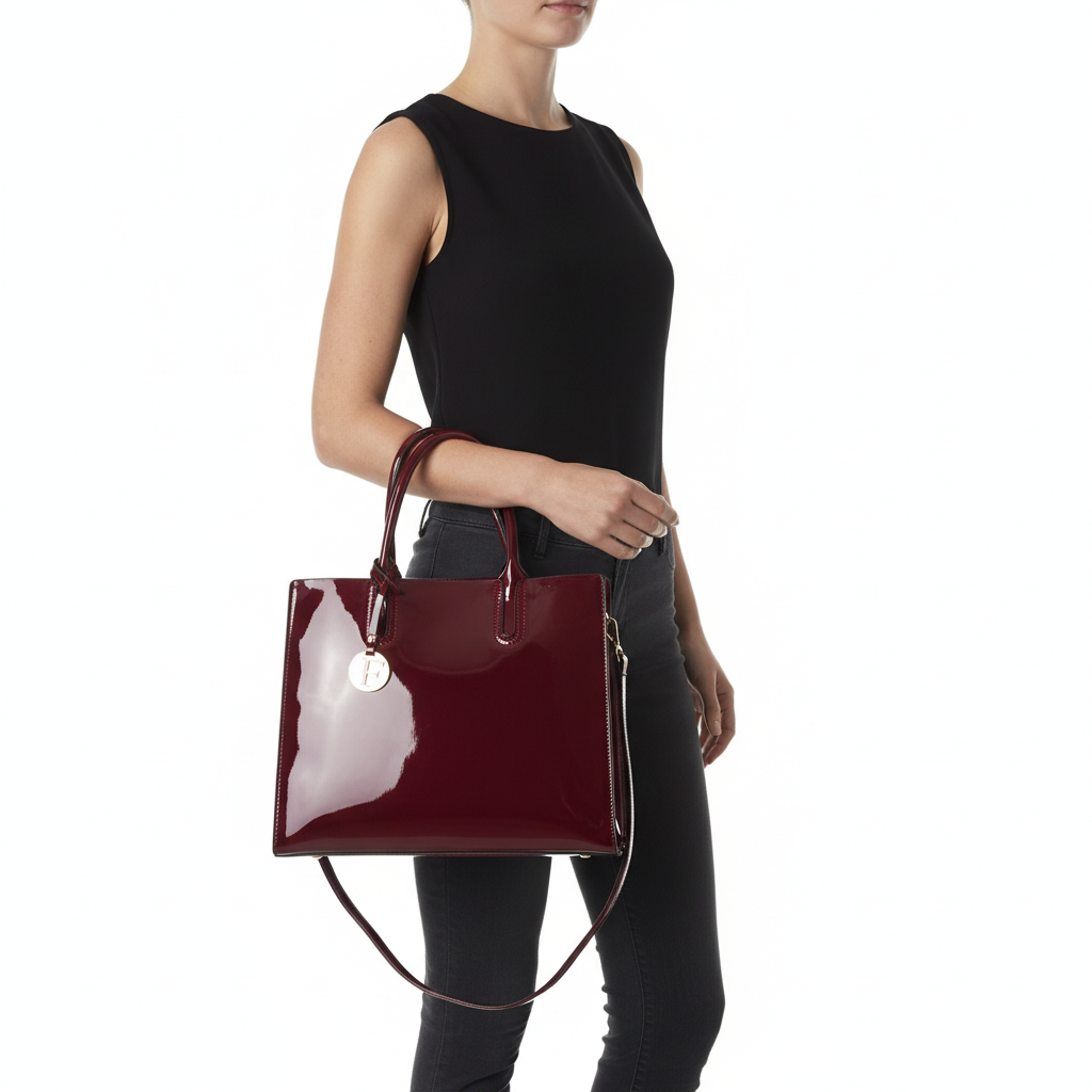 Women’s 3-Piece Patent Leather Handbag Set – Tote Bag, Shoulder Bag & Wristlet