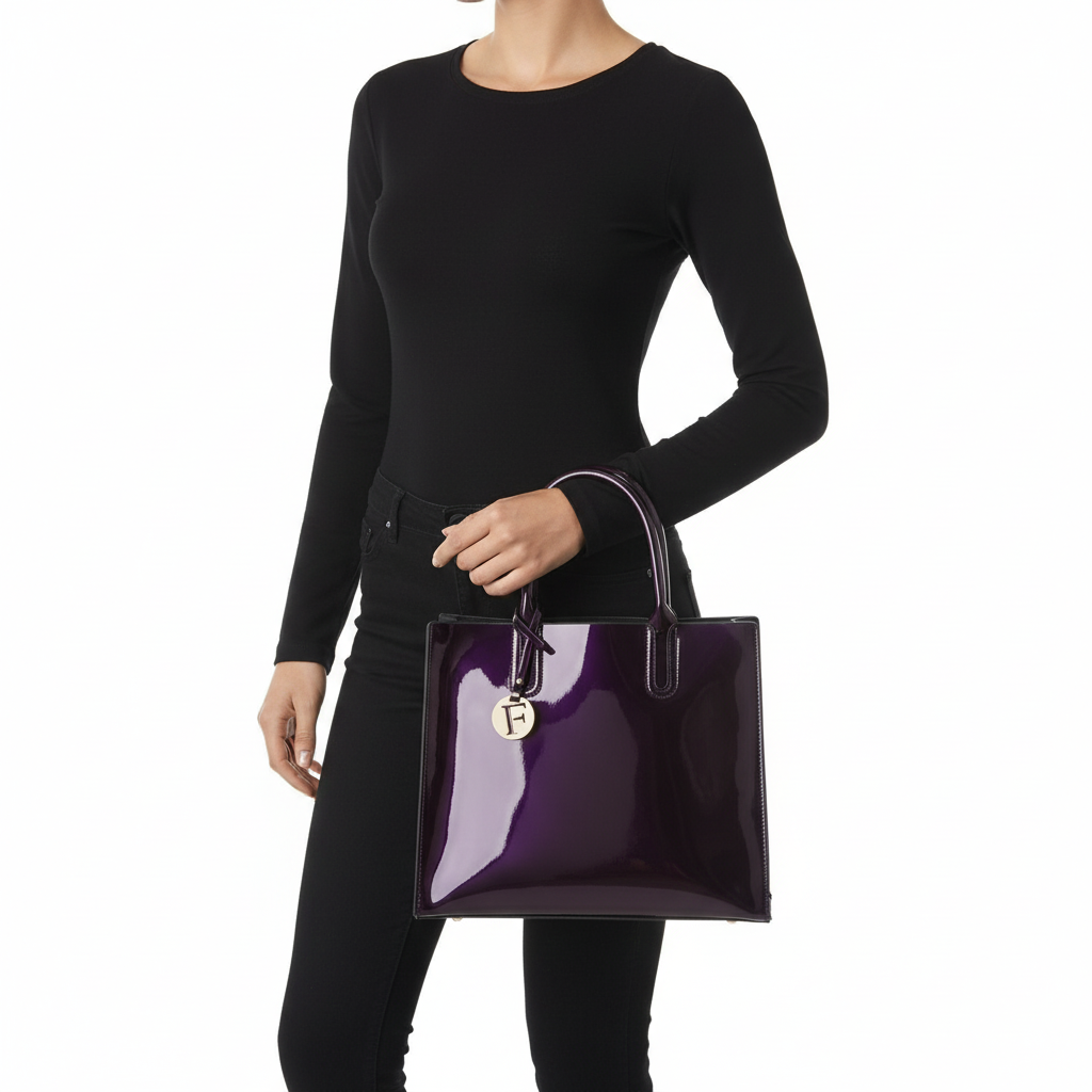 Women’s 3-Piece Patent Leather Handbag Set – Tote Bag, Shoulder Bag & Wristlet