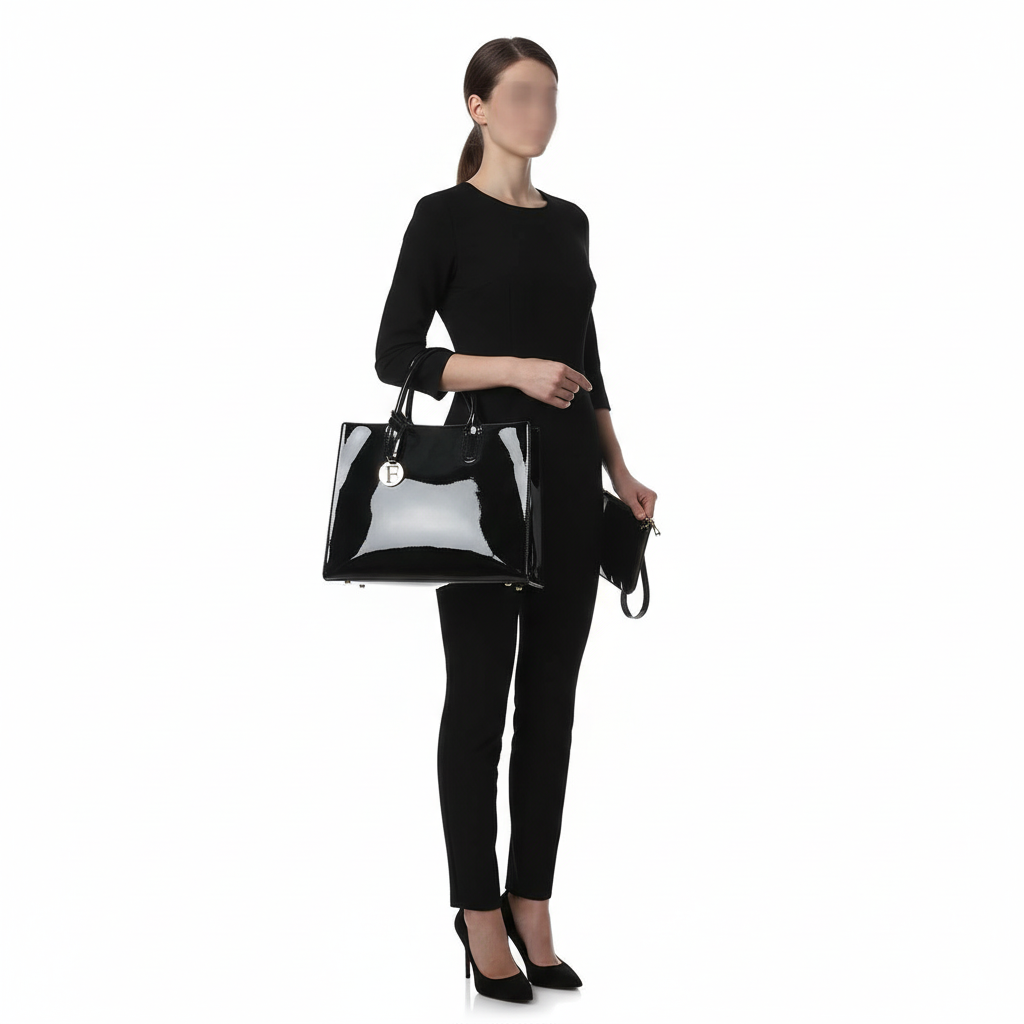Women’s 3-Piece Patent Leather Handbag Set – Tote Bag, Shoulder Bag & Wristlet