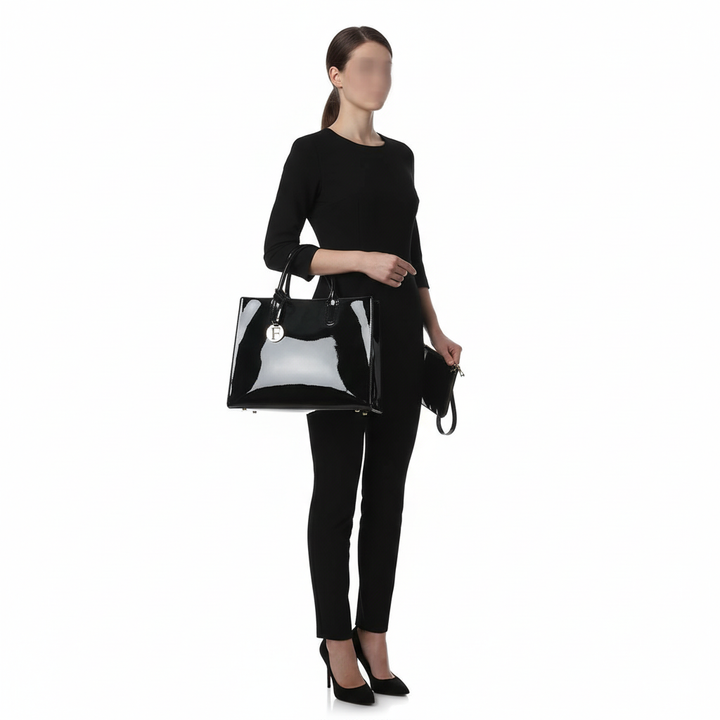 Women’s 3-Piece Patent Leather Handbag Set – Tote Bag, Shoulder Bag & Wristlet