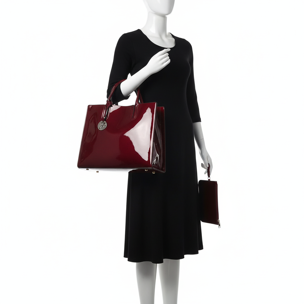 Women’s 3-Piece Patent Leather Handbag Set – Tote Bag, Shoulder Bag & Wristlet