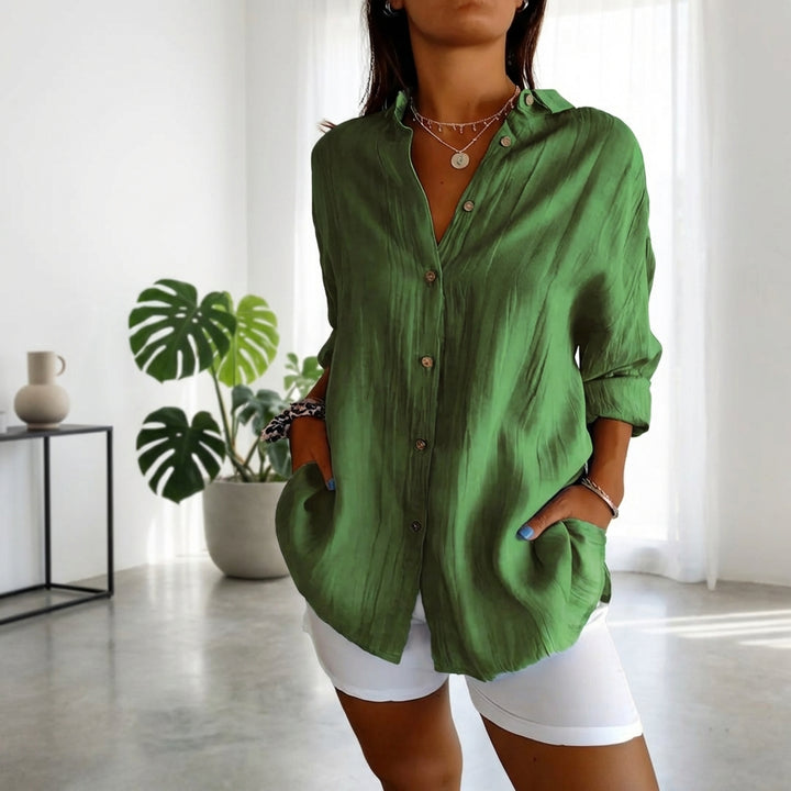 Lapel Long Sleeve Shirt Women's Single-breasted Pleated Shirt Tops Clothing