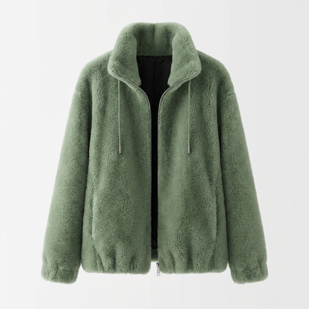 Double Faced Fleece Warm High Neck Sweater Women Cardigan