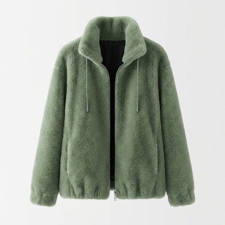 Double Faced Fleece Warm High Neck Sweater Women Cardigan