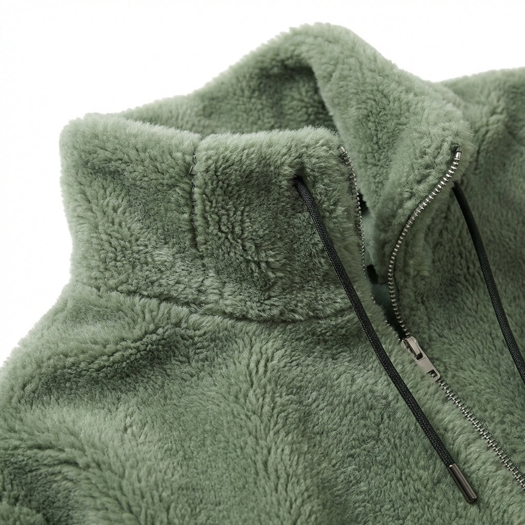 Double Faced Fleece Warm High Neck Sweater Women Cardigan