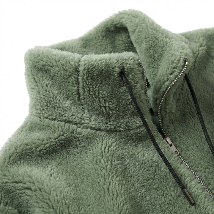 Double Faced Fleece Warm High Neck Sweater Women Cardigan
