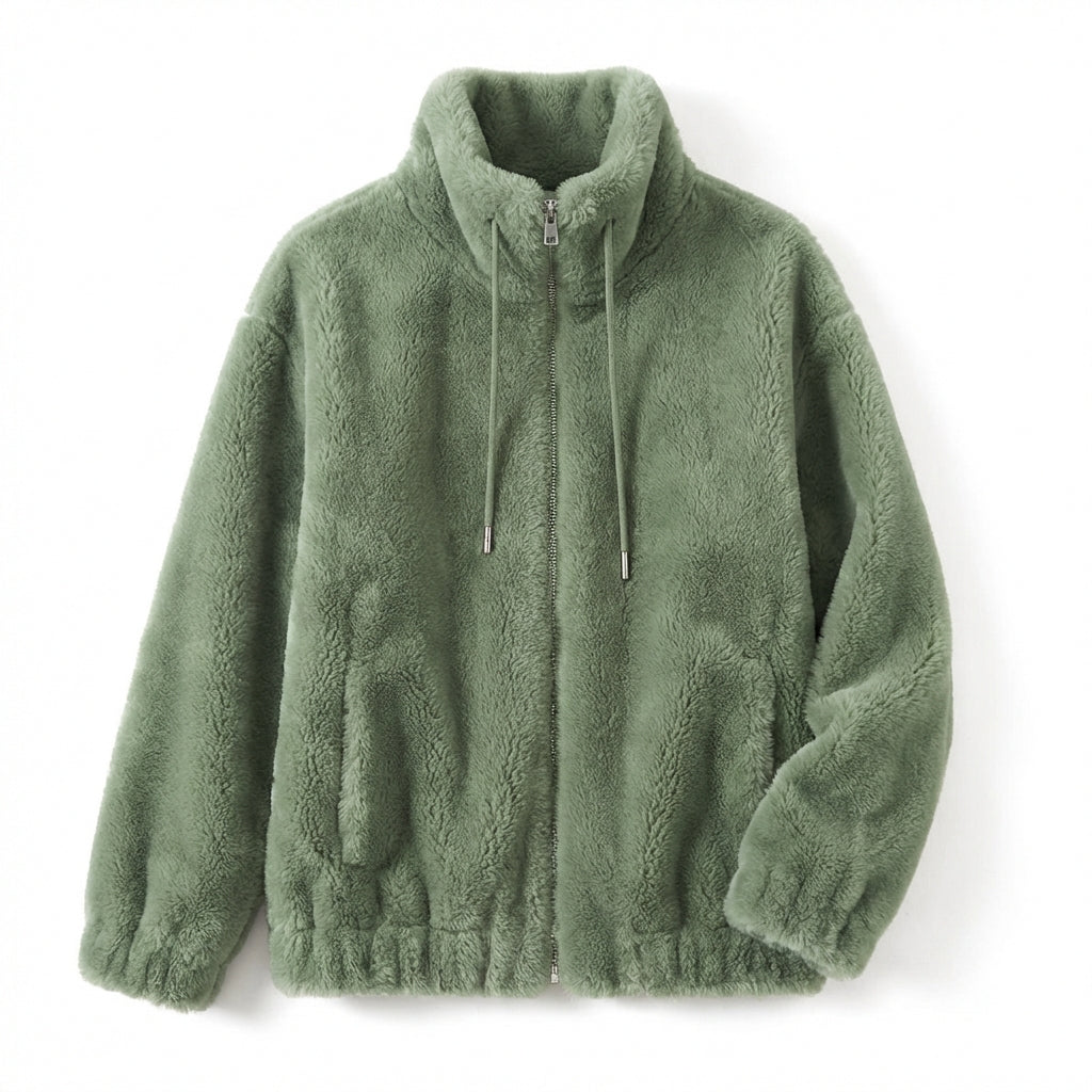 Double Faced Fleece Warm High Neck Sweater Women Cardigan