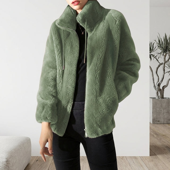 Double Faced Fleece Warm High Neck Sweater Women Cardigan