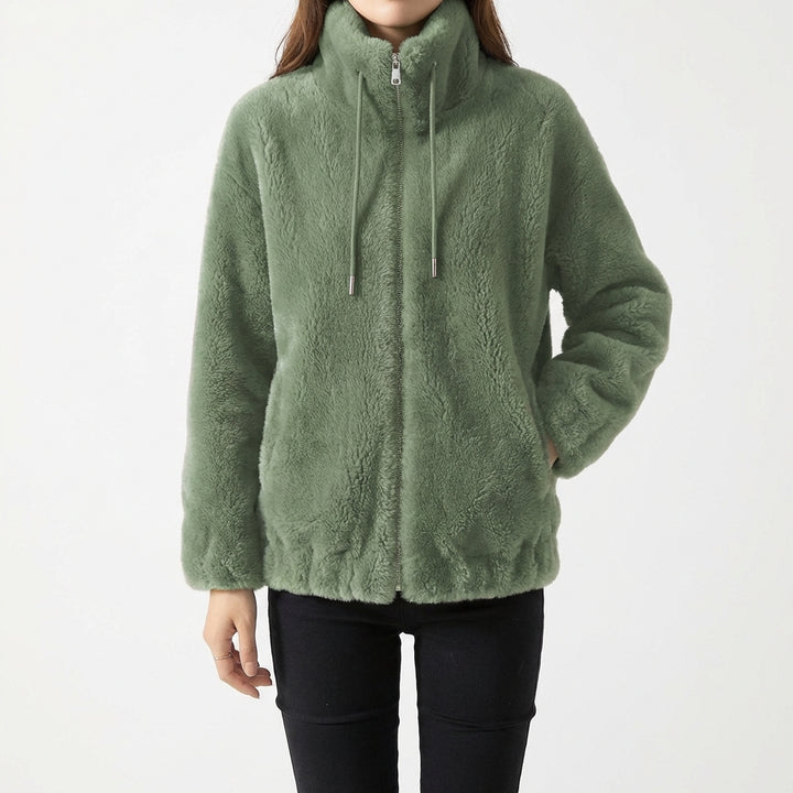 Double Faced Fleece Warm High Neck Sweater Women Cardigan