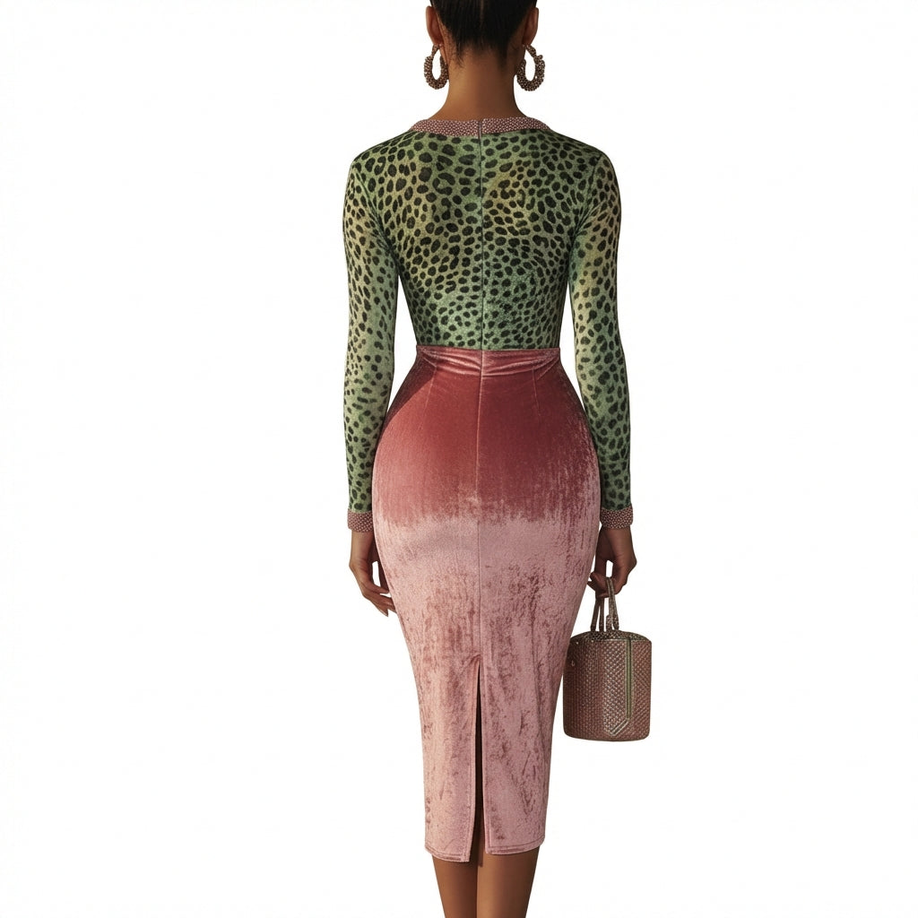 Shiny, Stretchy Velvet Bodycon High-waist Mermaid Skirt