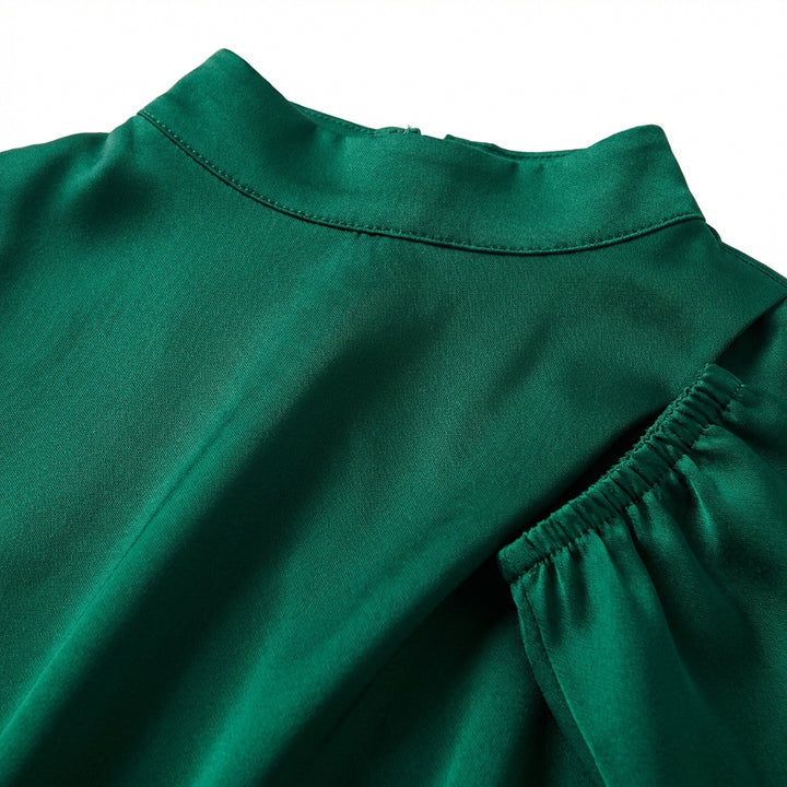Elegant Temperament Long-sleeved Dress Satin Halterneck Formal Evening Dresses Women Clothing