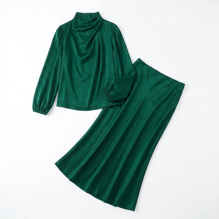 Elegant Temperament Long-sleeved Dress Satin Halterneck Formal Evening Dresses Women Clothing
