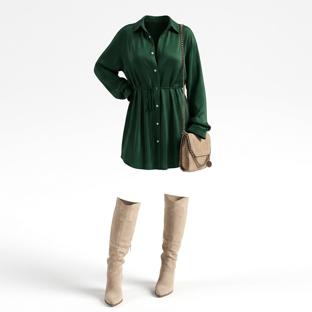 Women's Long Sleeve Jumpsuit With Button Fashion Shirt Dress