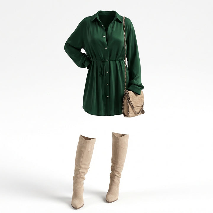 Women's Long Sleeve Jumpsuit With Button Fashion Shirt Dress