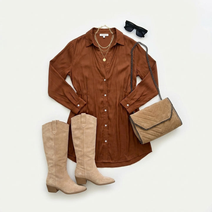 Women's Long Sleeve Jumpsuit With Button Fashion Shirt Dress