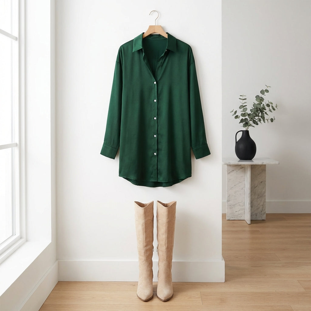 Women's Long Sleeve Jumpsuit With Button Fashion Shirt Dress