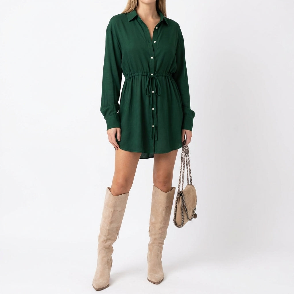 Women's Long Sleeve Jumpsuit With Button Fashion Shirt Dress