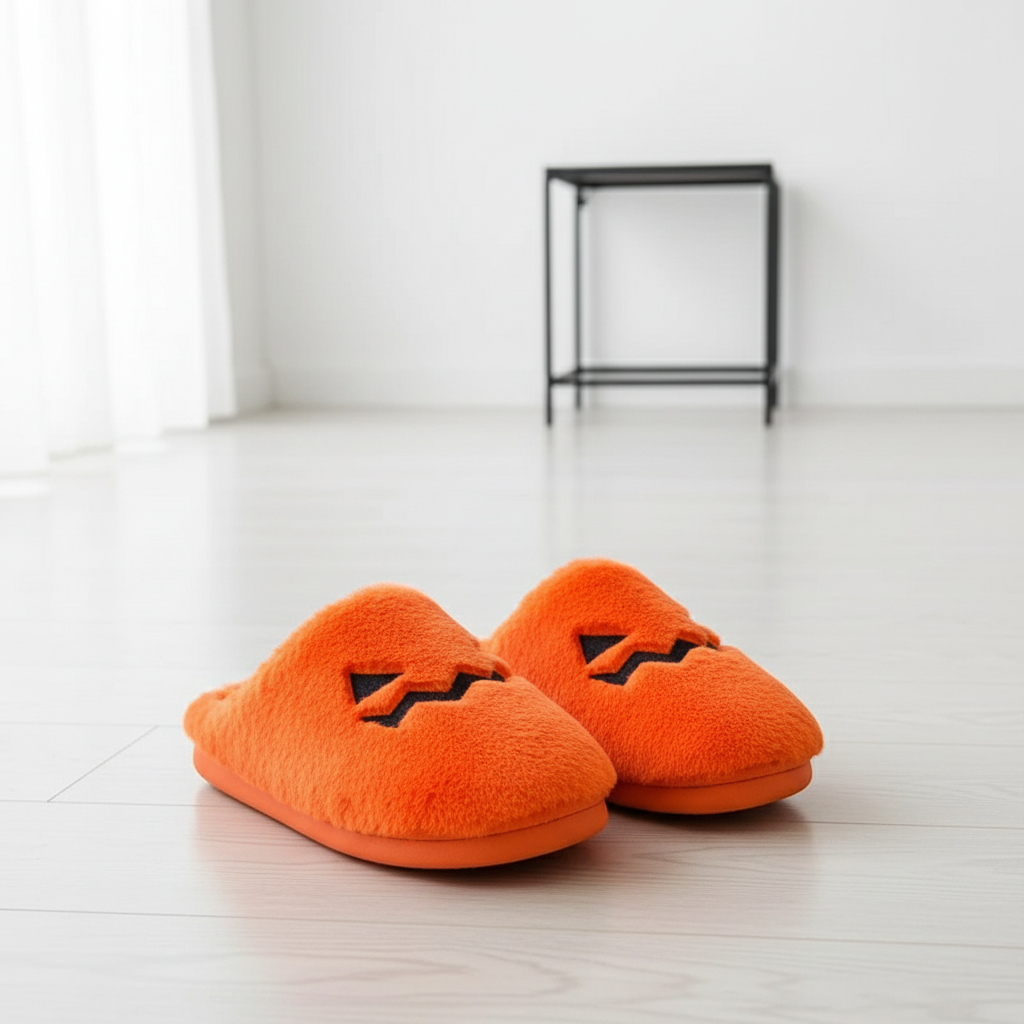 Halloween Pumpkin Plush Warm Indoor Slippers