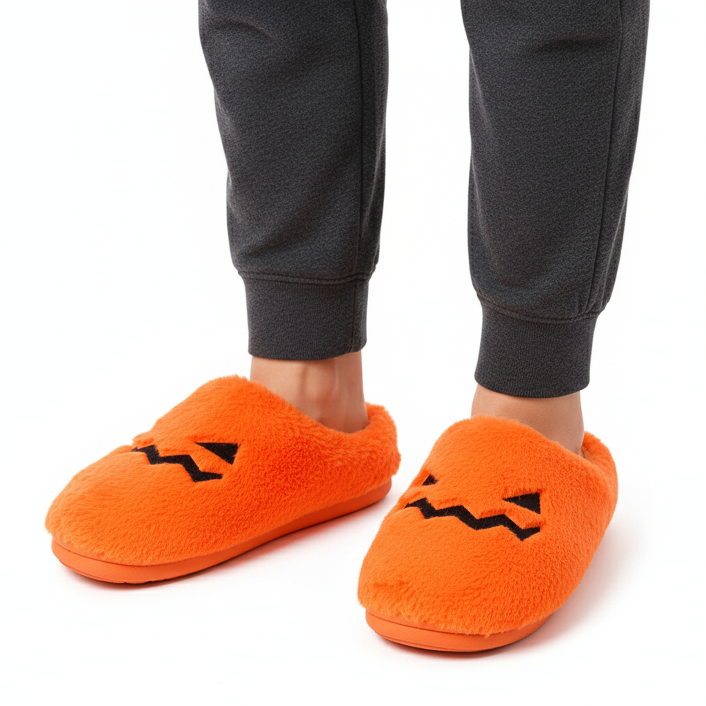 Halloween Pumpkin Plush Warm Indoor Slippers