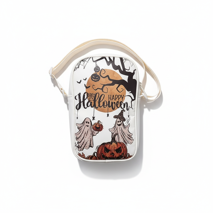 Halloween Graffiti Phone Bag Girls Funny Cartoon Pumpkin Ghost Bat Print Crossbody Bag For Women Mini Personality Creative Shoulder Bags